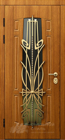 Элитная дверь МДФ со стеклом и ковкой в коттедж с отделкой МДФ ПВХ - фото №2